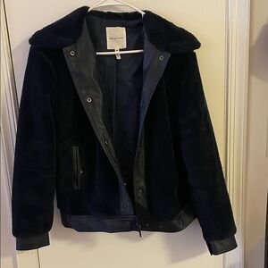 Avec Les Filles navy faux fur bomber jacket